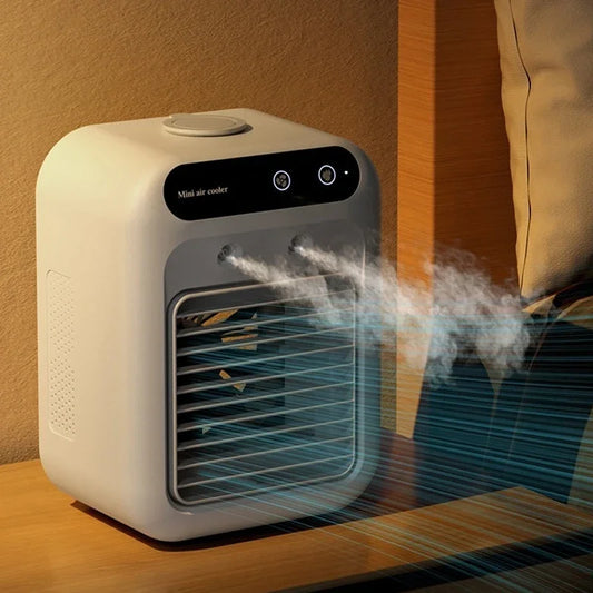 Mini Air Conditioner Fan | Dual Spray 2-Speed Air Cooler with Night Light