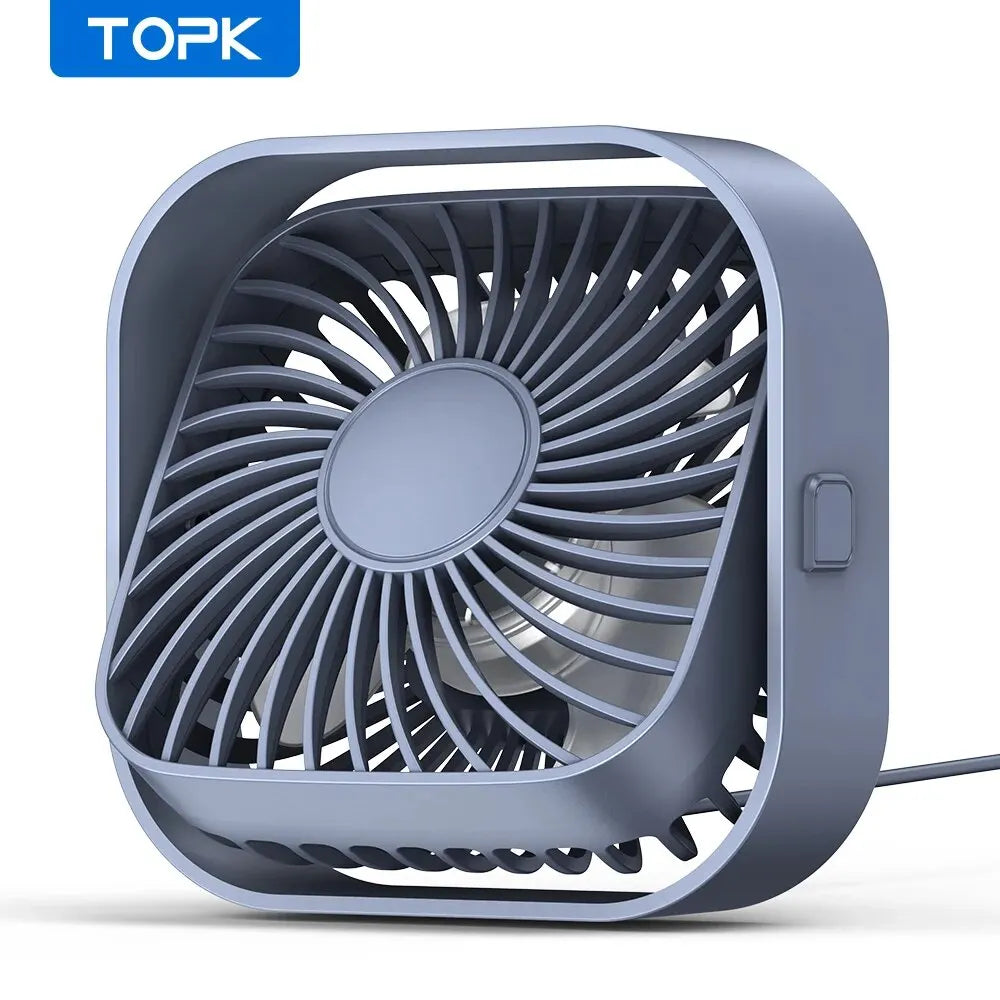 TOPK Mini USB Desk Fan – 3-Speed, 360° Rotatable, Quiet