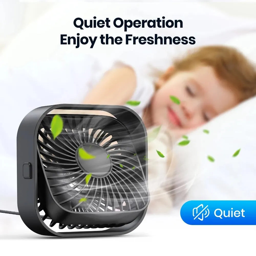 TOPK Mini USB Desk Fan – 3-Speed, 360° Rotatable, Quiet