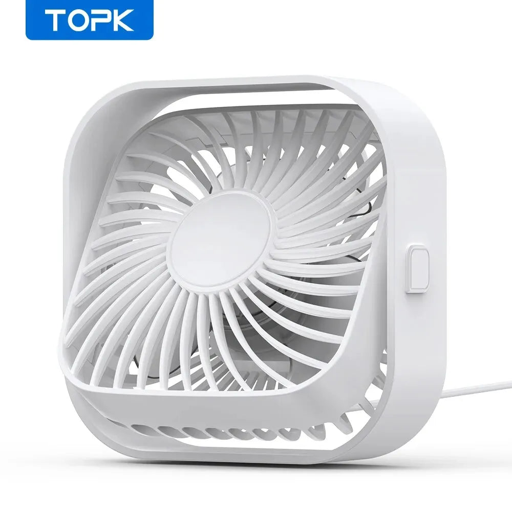 TOPK Mini USB Desk Fan – 3-Speed, 360° Rotatable, Quiet