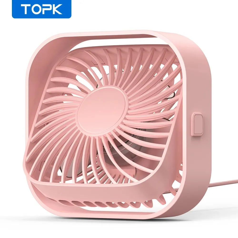 TOPK Mini USB Desk Fan – 3-Speed, 360° Rotatable, Quiet