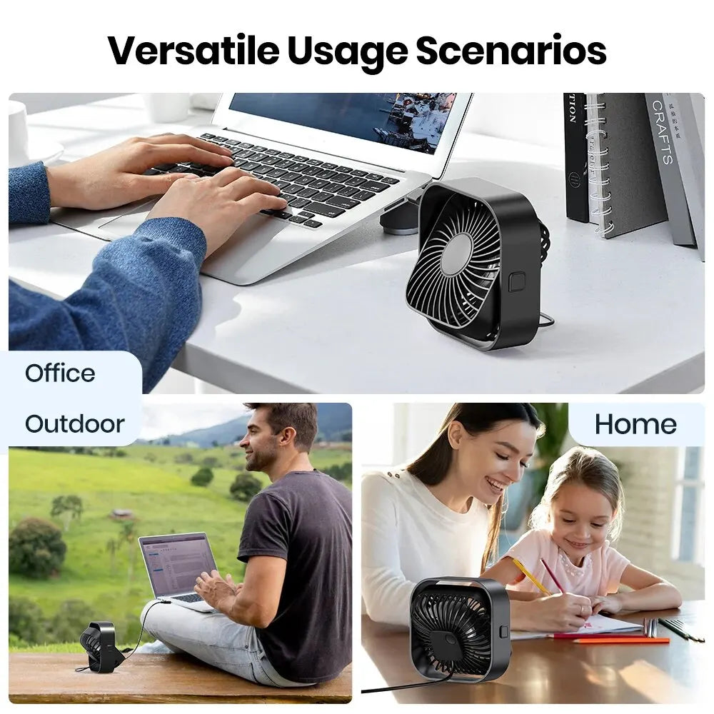 TOPK Mini USB Desk Fan – 3-Speed, 360° Rotatable, Quiet