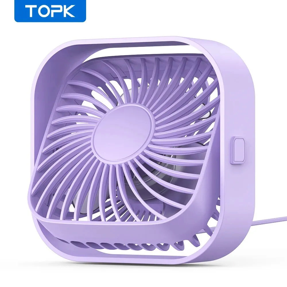 TOPK Mini USB Desk Fan – 3-Speed, 360° Rotatable, Quiet