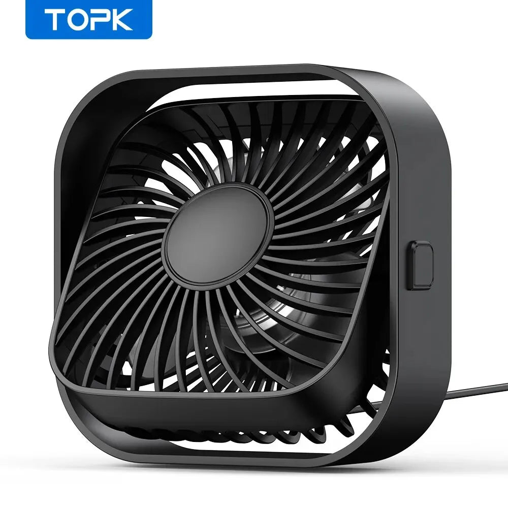 TOPK Mini USB Desk Fan – 3-Speed, 360° Rotatable, Quiet